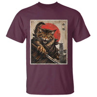 Japanese Maine Coon Samurai Warrior T Shirt Vintage Ukiyoe Cat