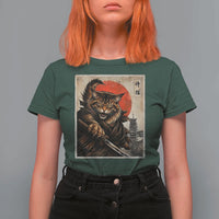 Japanese Maine Coon Samurai Warrior T Shirt For Women Vintage Ukiyoe Cat