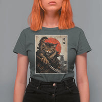 Japanese Maine Coon Samurai Warrior T Shirt For Women Vintage Ukiyoe Cat