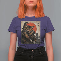 Japanese Maine Coon Samurai Warrior T Shirt For Women Vintage Ukiyoe Cat