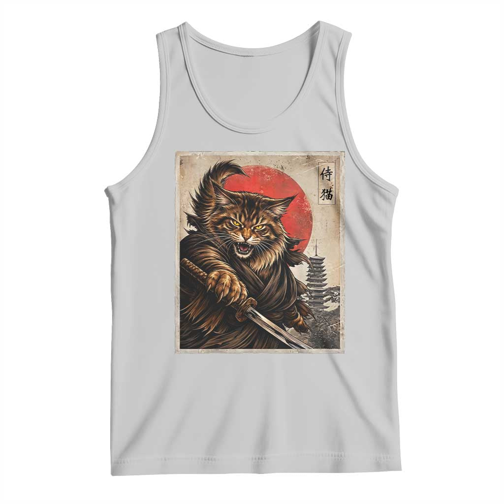Japanese Maine Coon Samurai Warrior Tank Top Vintage Ukiyoe Cat