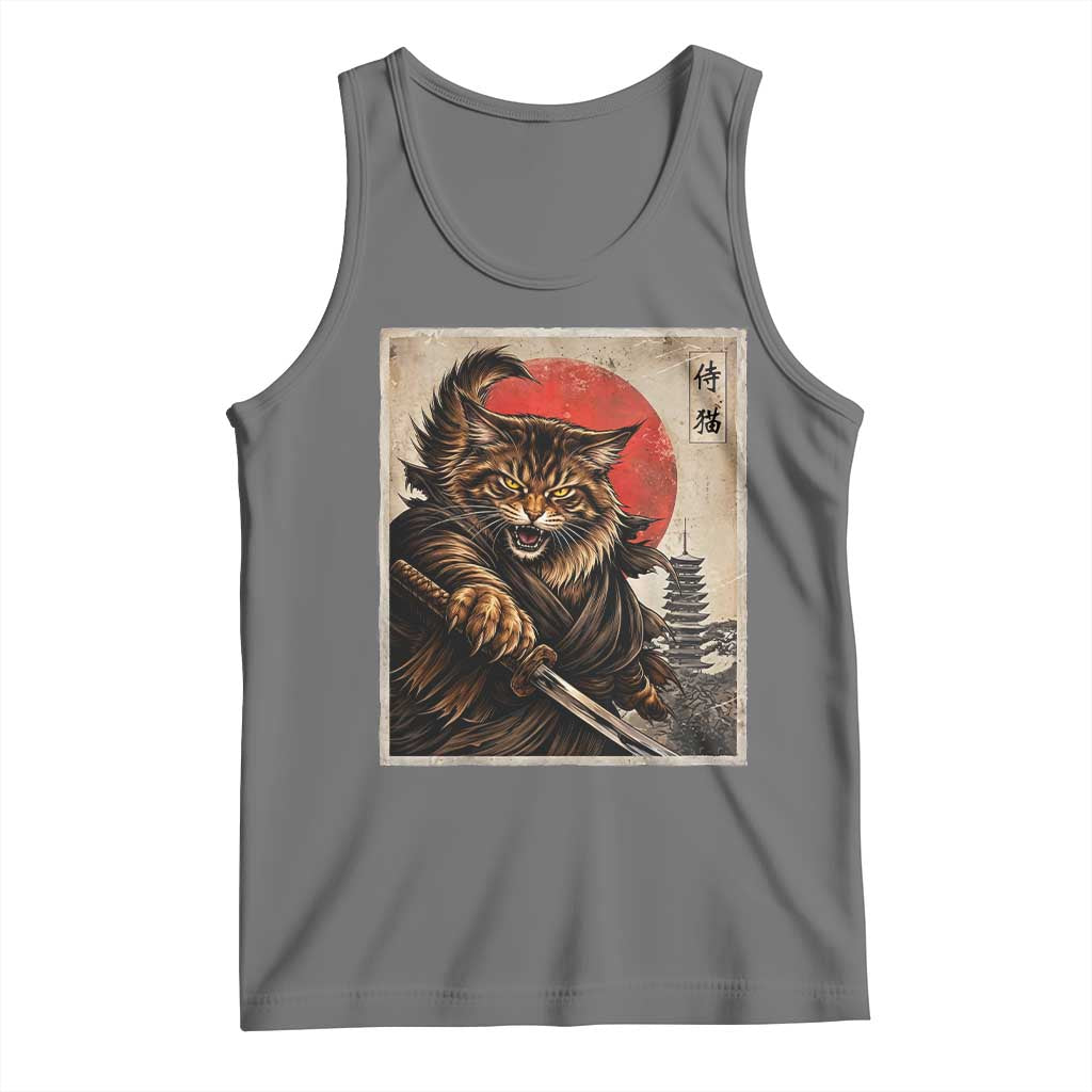 Japanese Maine Coon Samurai Warrior Tank Top Vintage Ukiyoe Cat