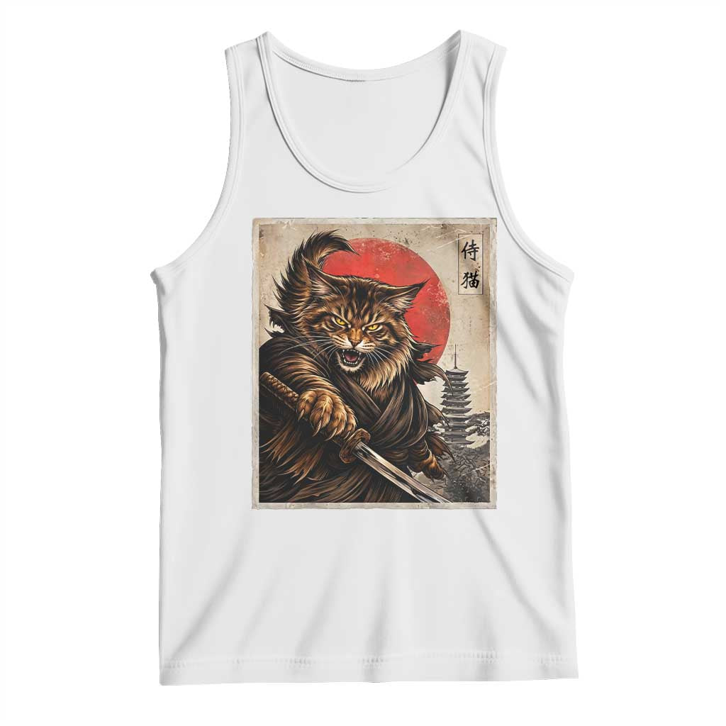 Japanese Maine Coon Samurai Warrior Tank Top Vintage Ukiyoe Cat