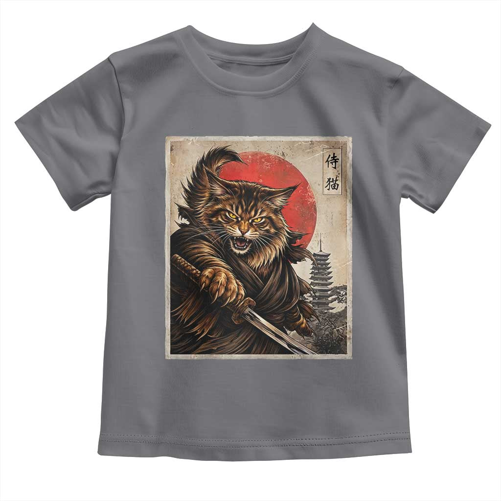 Japanese Maine Coon Samurai Warrior Toddler T Shirt Vintage Ukiyoe Cat