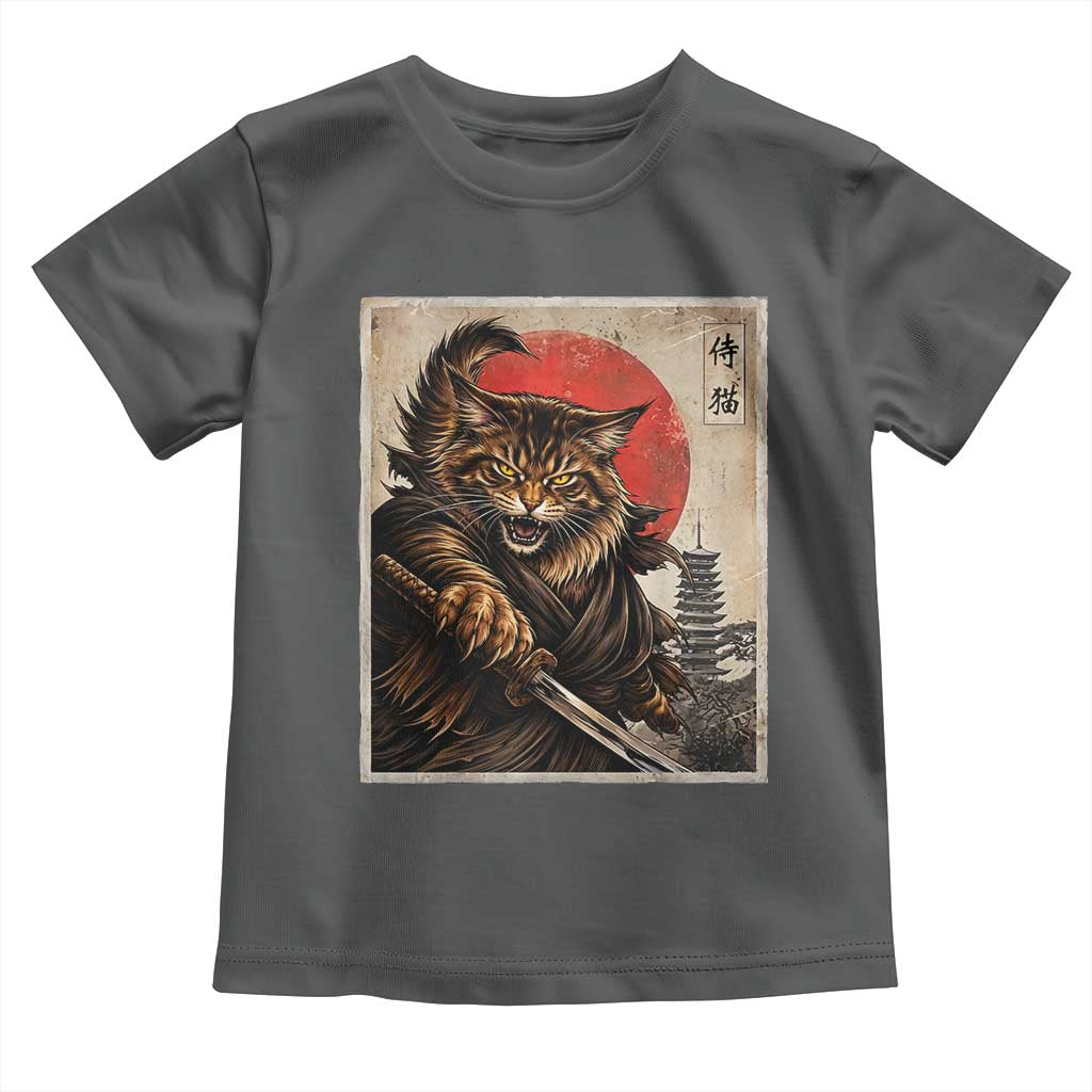 Japanese Maine Coon Samurai Warrior Toddler T Shirt Vintage Ukiyoe Cat