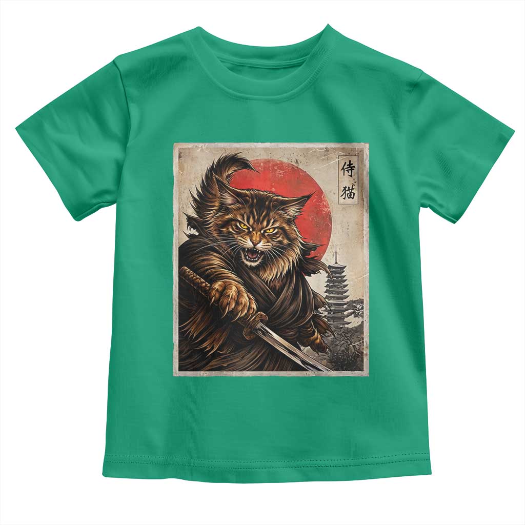 Japanese Maine Coon Samurai Warrior Toddler T Shirt Vintage Ukiyoe Cat