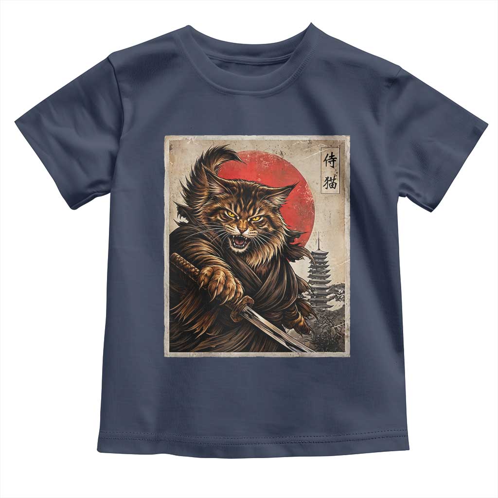 Japanese Maine Coon Samurai Warrior Toddler T Shirt Vintage Ukiyoe Cat