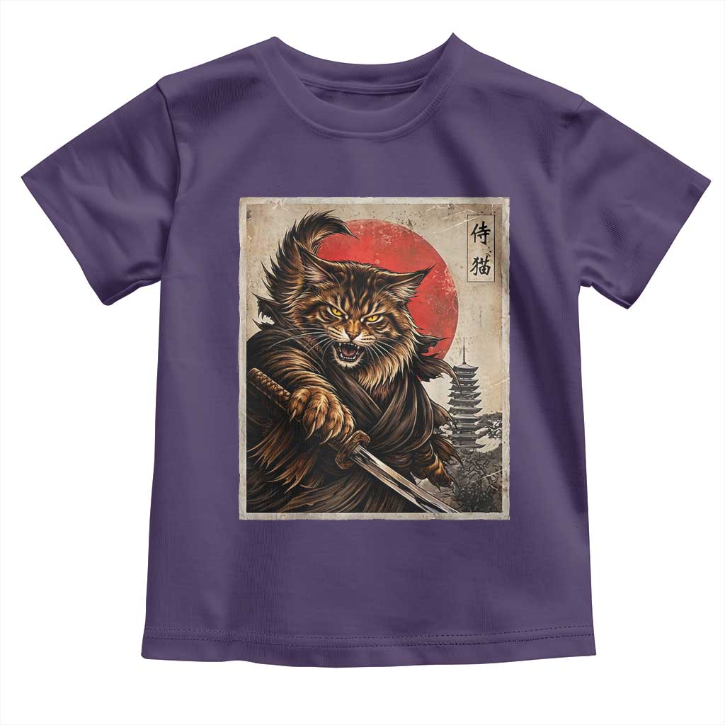 Japanese Maine Coon Samurai Warrior Toddler T Shirt Vintage Ukiyoe Cat