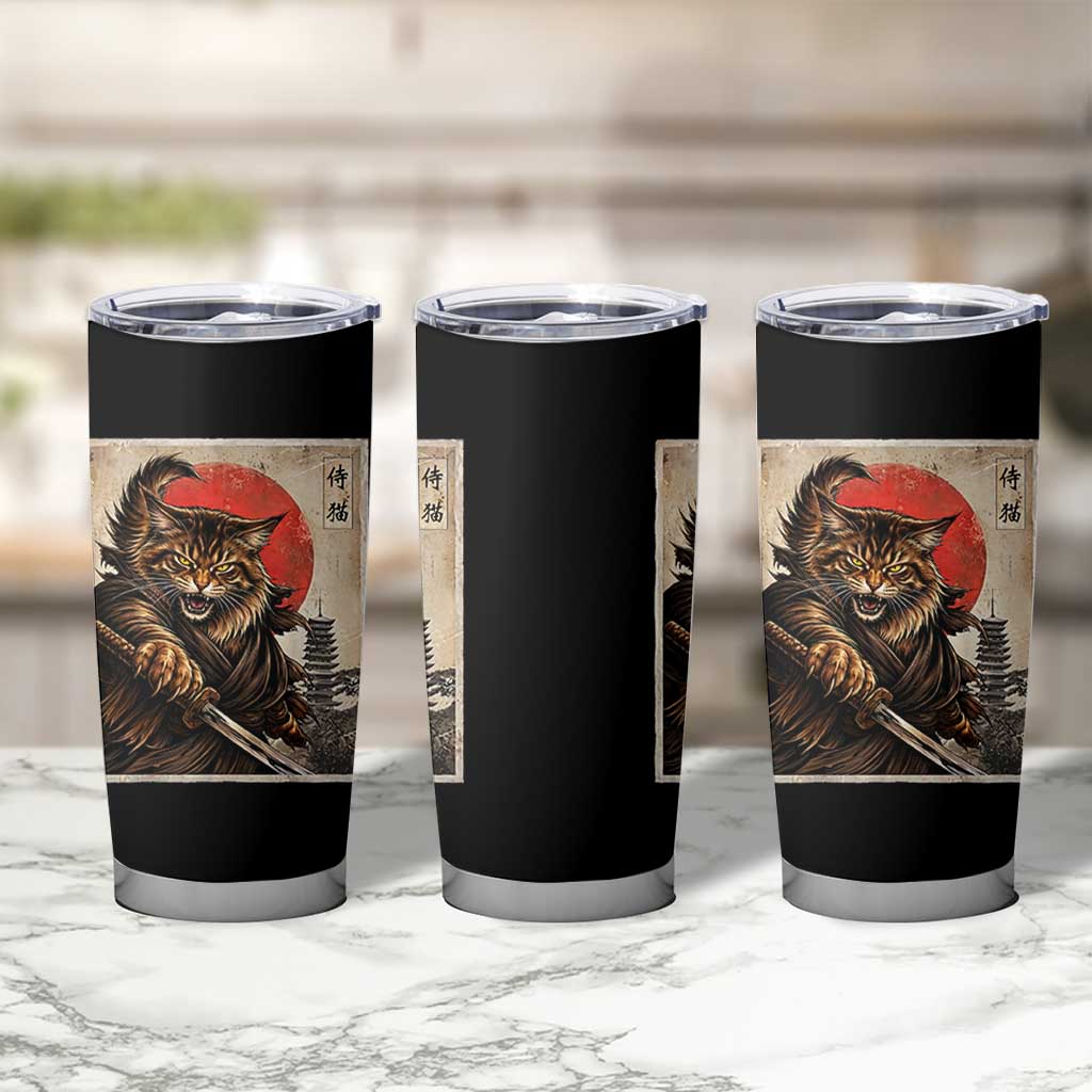 Japanese Maine Coon Samurai Warrior Tumbler Cup Vintage Ukiyoe Cat