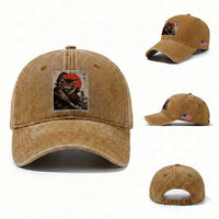 Japanese Maine Coon Samurai Warrior Washed Cotton Baseball Cap Vintage Ukiyoe Cat