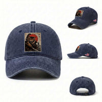 Japanese Maine Coon Samurai Warrior Washed Cotton Baseball Cap Vintage Ukiyoe Cat