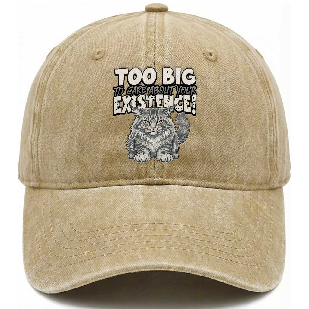Funny Maine Coon Cat Washed Cotton Baseball Cap Too Big To Care About Your Existence