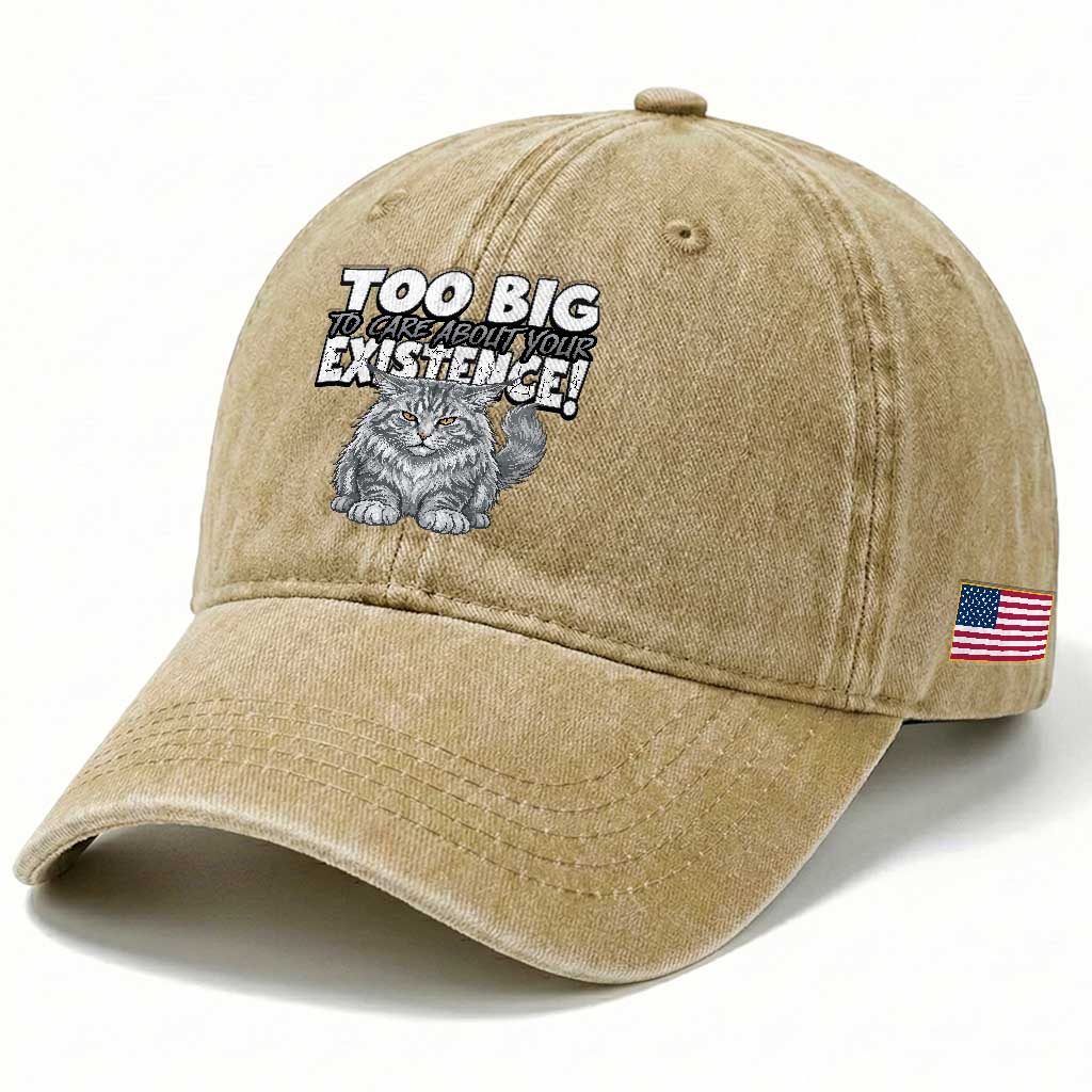 Funny Maine Coon Cat Washed Cotton Baseball Cap Too Big To Care About Your Existence