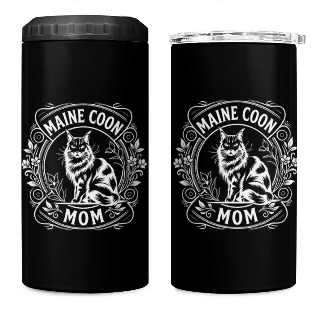 Vintage Floral Maine Coon 4 in 1 Can Cooler Tumbler Mothers Day Cat Mom Gift
