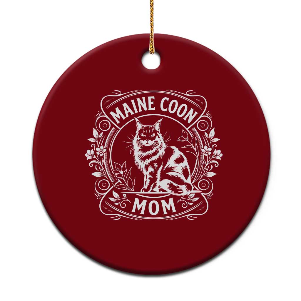 Vintage Floral Maine Coon Ceramic Ornament Mothers Day Cat Mom Gift