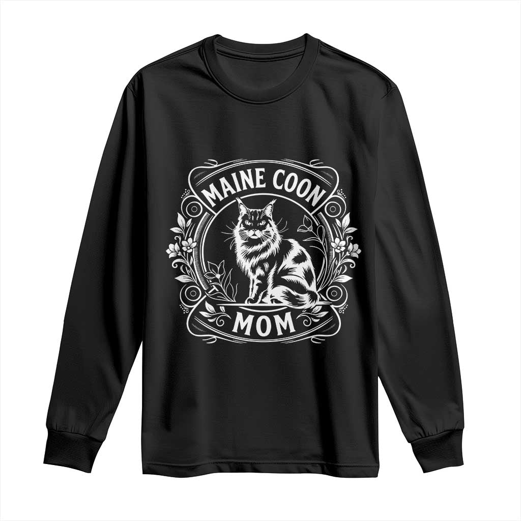 Vintage Floral Maine Coon Long Sleeve Shirt Mothers Day Cat Mom Gift