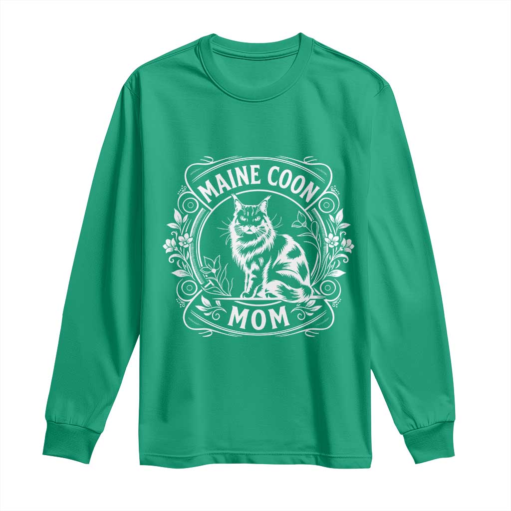 Vintage Floral Maine Coon Long Sleeve Shirt Mothers Day Cat Mom Gift