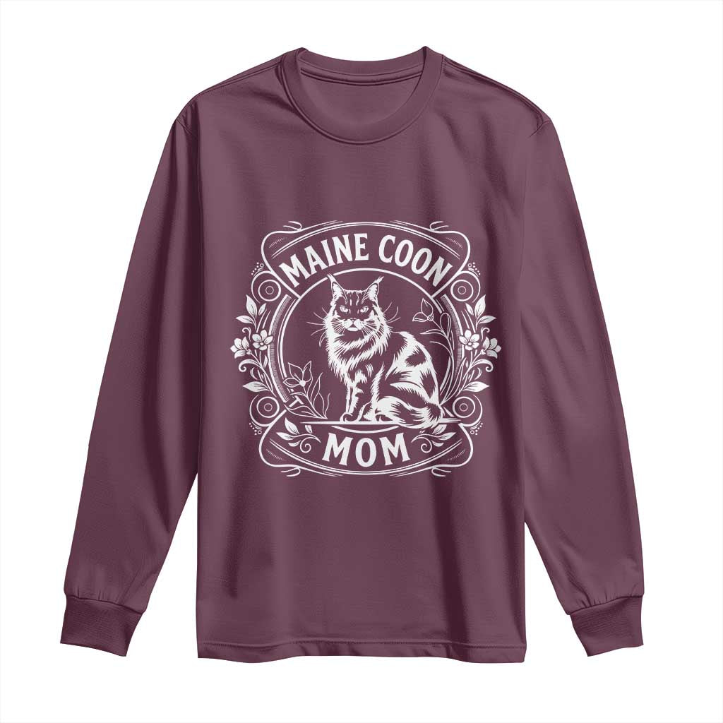 Vintage Floral Maine Coon Long Sleeve Shirt Mothers Day Cat Mom Gift