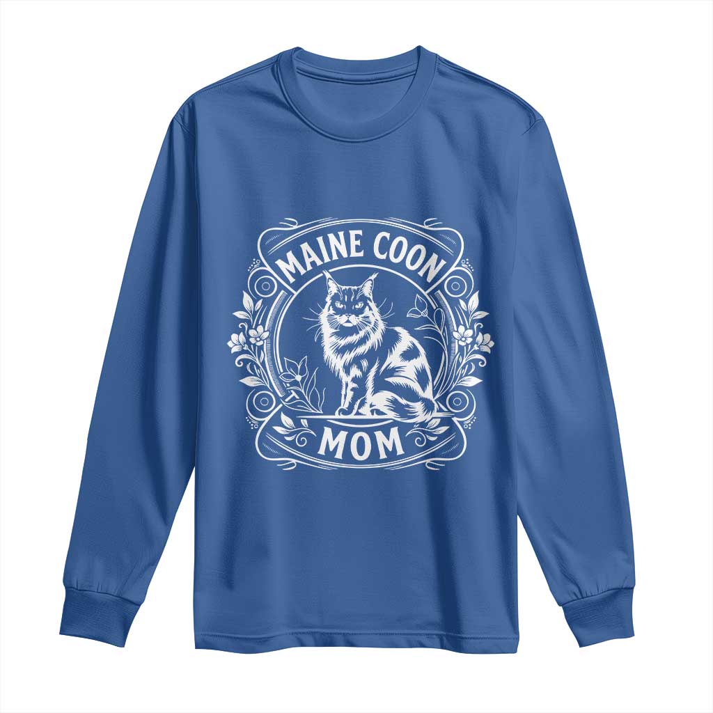 Vintage Floral Maine Coon Long Sleeve Shirt Mothers Day Cat Mom Gift