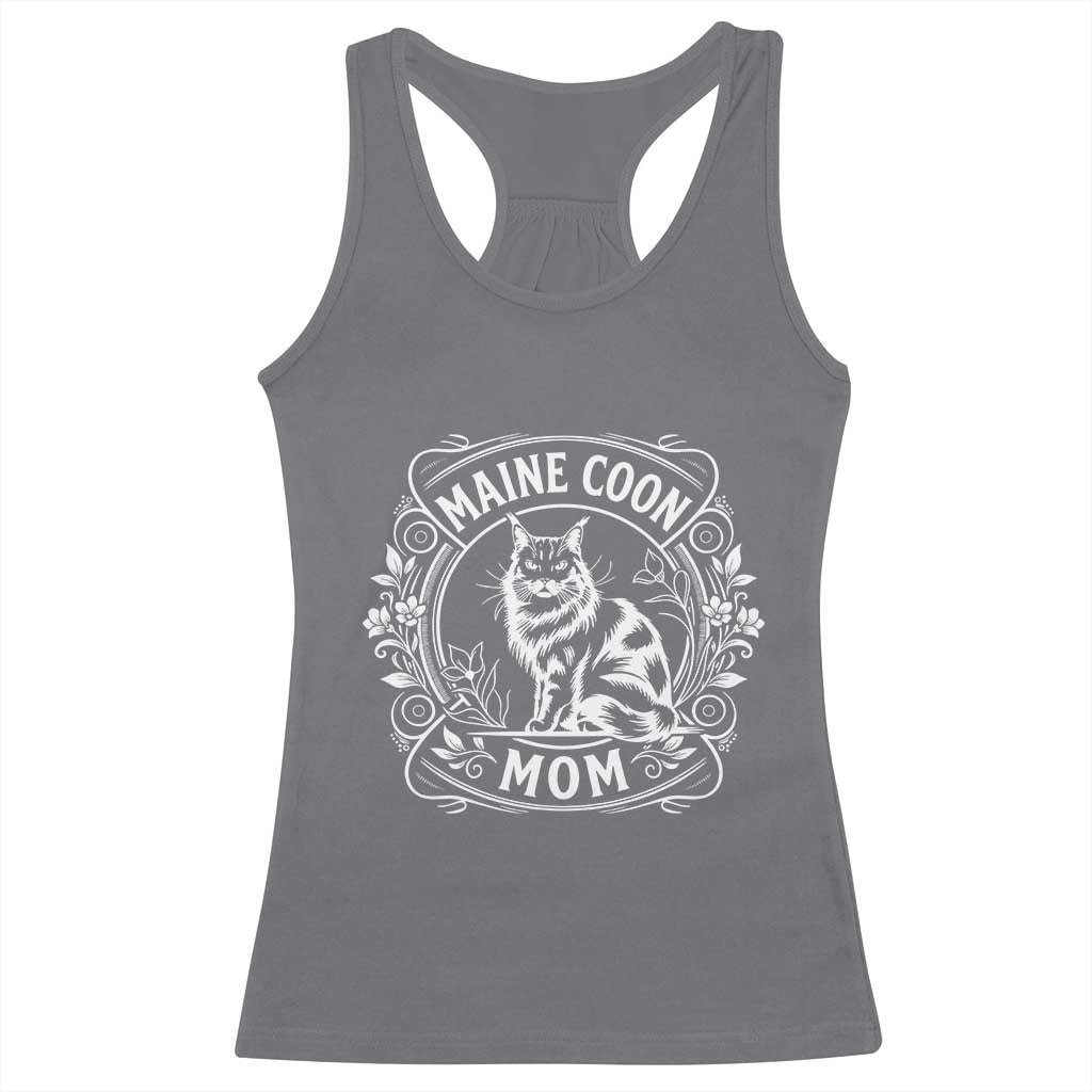 Vintage Floral Maine Coon Racerback Tank Top Mothers Day Cat Mom Gift