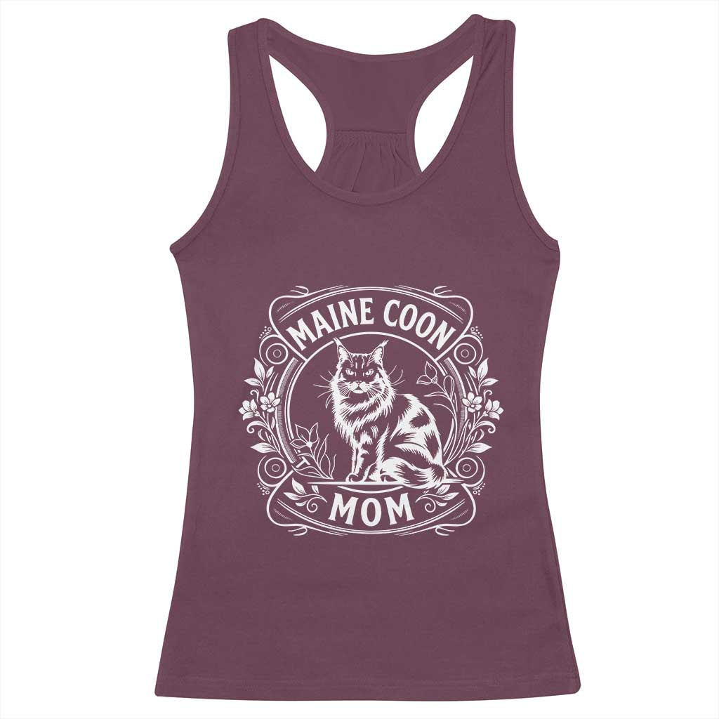 Vintage Floral Maine Coon Racerback Tank Top Mothers Day Cat Mom Gift