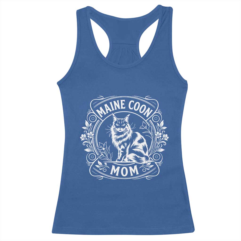 Vintage Floral Maine Coon Racerback Tank Top Mothers Day Cat Mom Gift