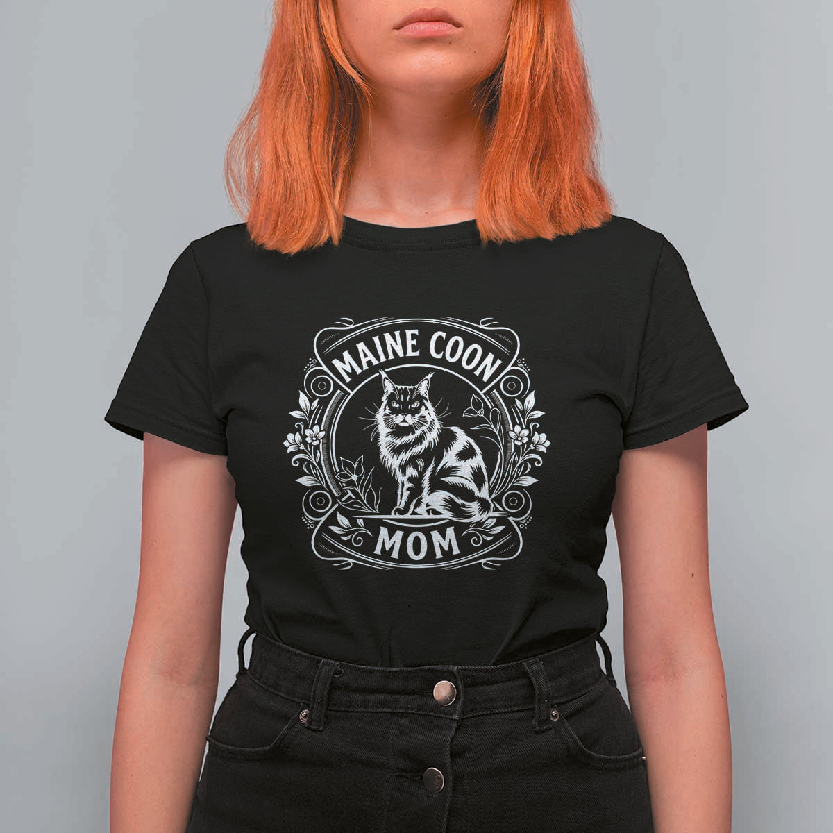 Vintage Floral Maine Coon T Shirt For Women Mothers Day Cat Mom Gift