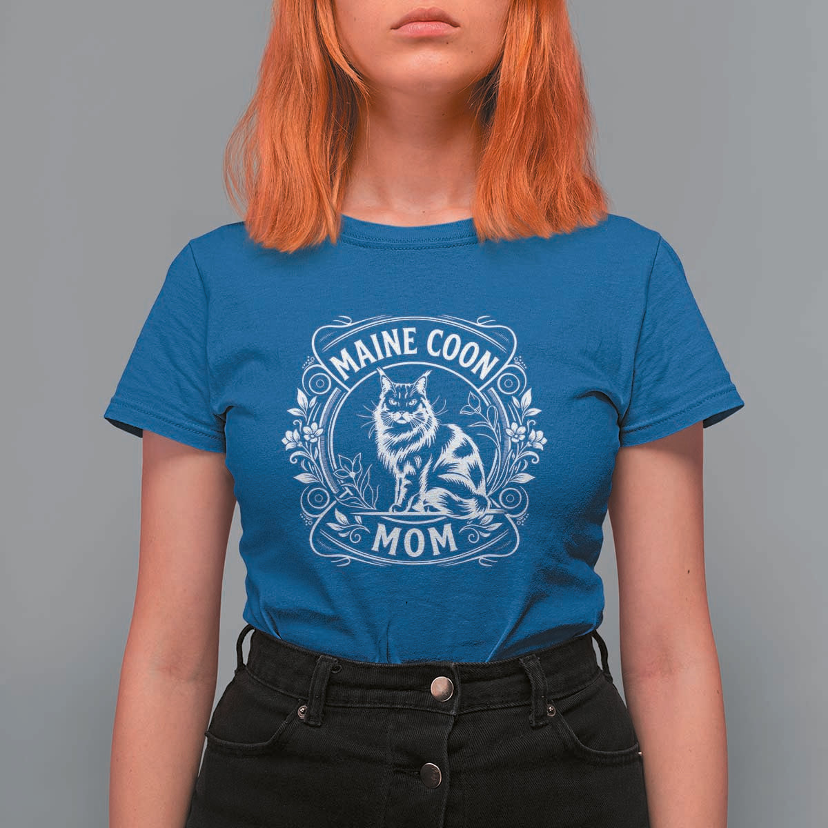 Vintage Floral Maine Coon T Shirt For Women Mothers Day Cat Mom Gift
