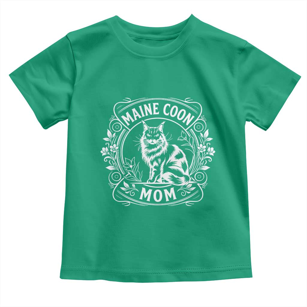 Vintage Floral Maine Coon Toddler T Shirt Mothers Day Cat Mom Gift