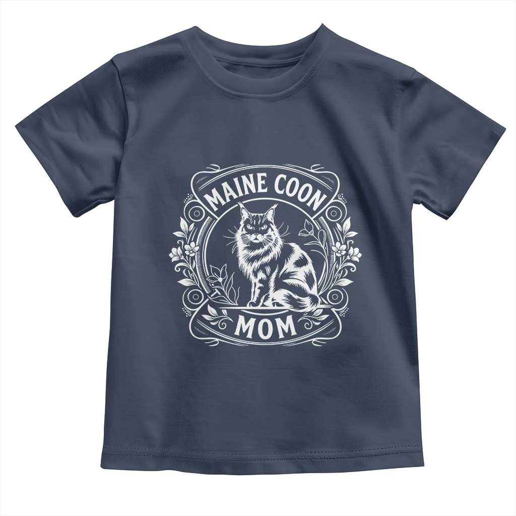 Vintage Floral Maine Coon Toddler T Shirt Mothers Day Cat Mom Gift