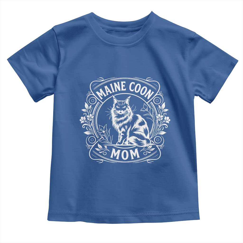 Vintage Floral Maine Coon Toddler T Shirt Mothers Day Cat Mom Gift