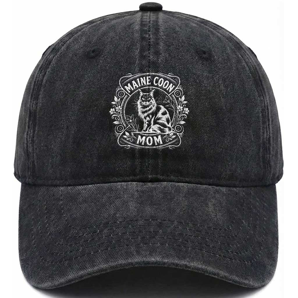 Vintage Floral Maine Coon Washed Cotton Baseball Cap Mothers Day Cat Mom Gift