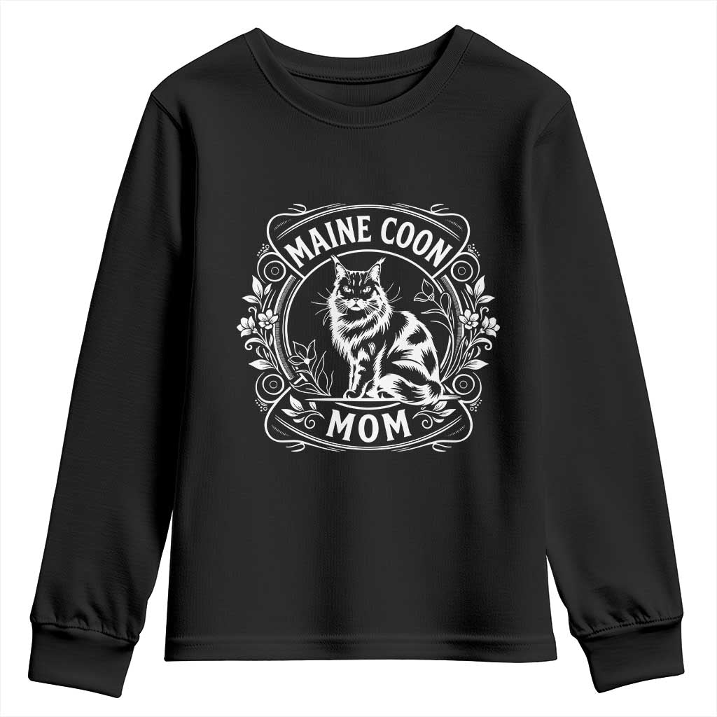 Vintage Floral Maine Coon Youth Sweatshirt Mothers Day Cat Mom Gift