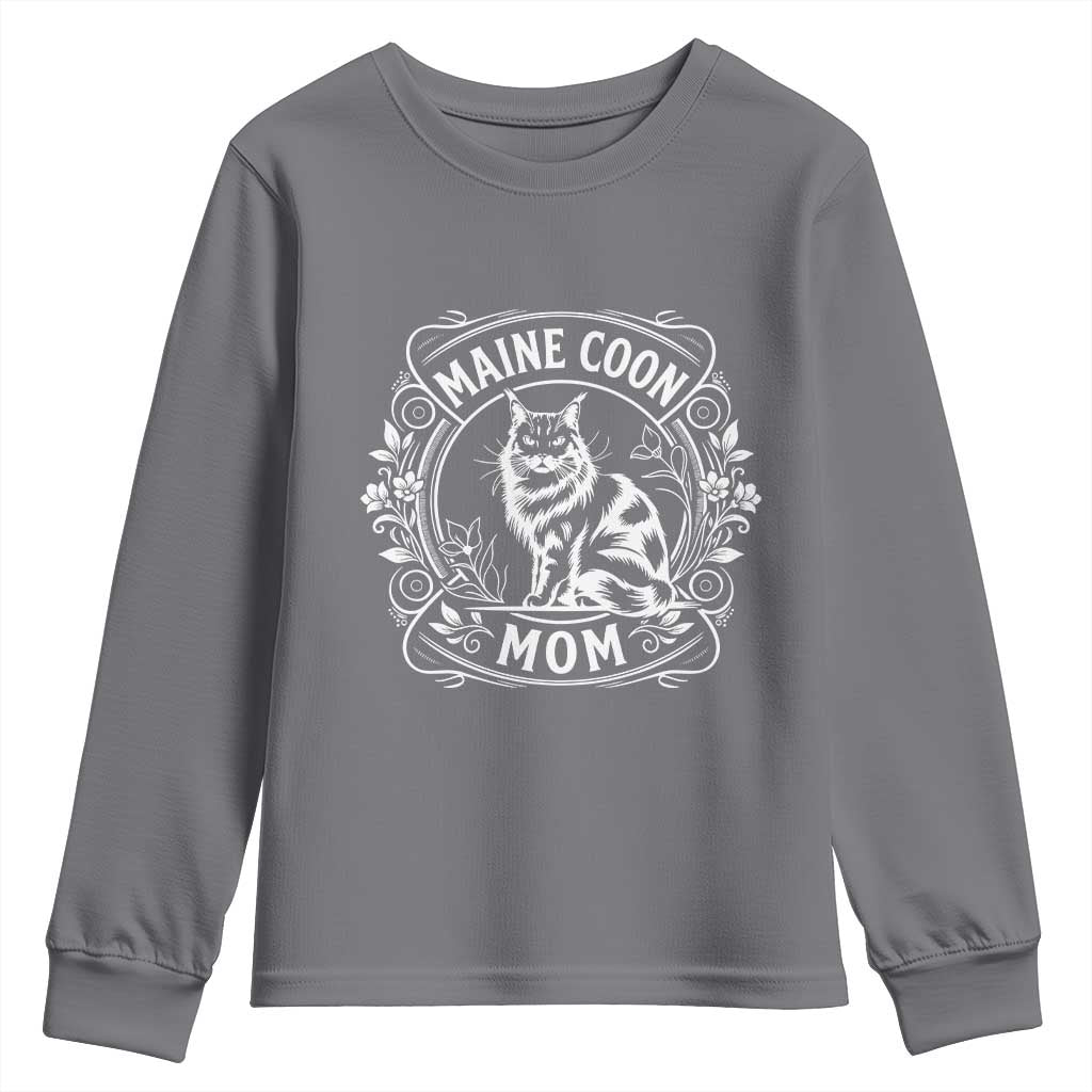Vintage Floral Maine Coon Youth Sweatshirt Mothers Day Cat Mom Gift
