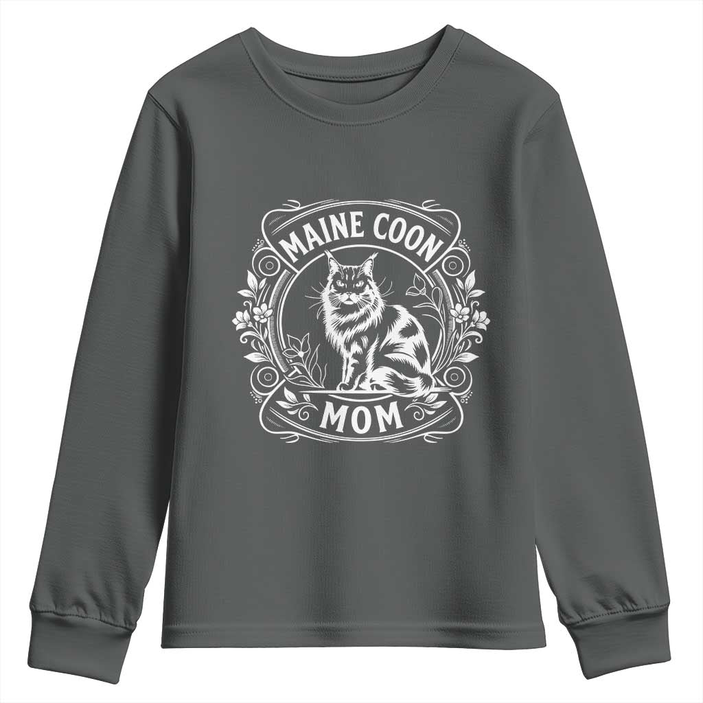 Vintage Floral Maine Coon Youth Sweatshirt Mothers Day Cat Mom Gift