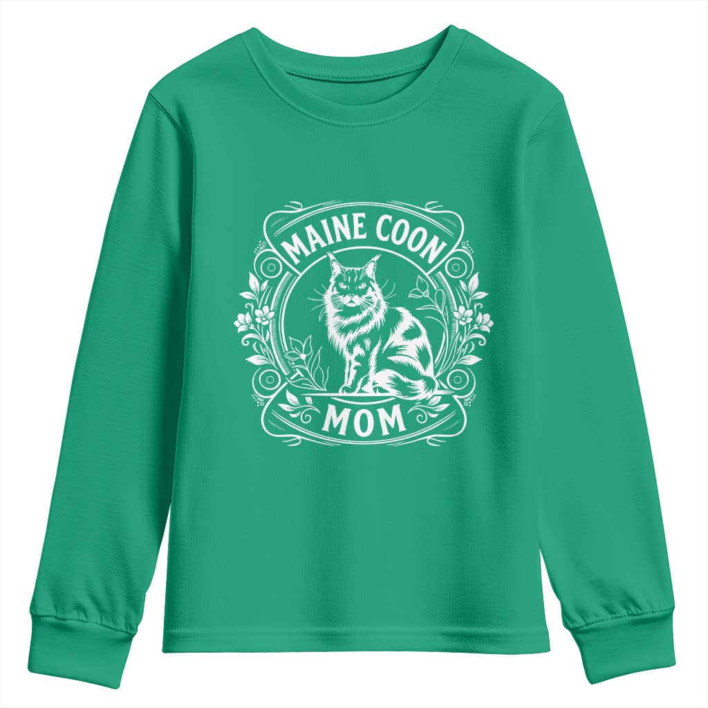 Vintage Floral Maine Coon Youth Sweatshirt Mothers Day Cat Mom Gift