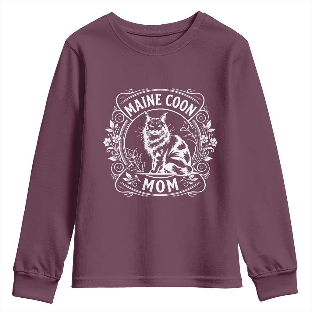Vintage Floral Maine Coon Youth Sweatshirt Mothers Day Cat Mom Gift