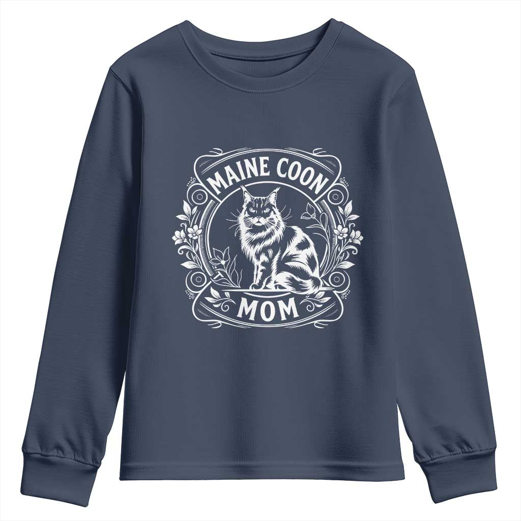 Vintage Floral Maine Coon Youth Sweatshirt Mothers Day Cat Mom Gift