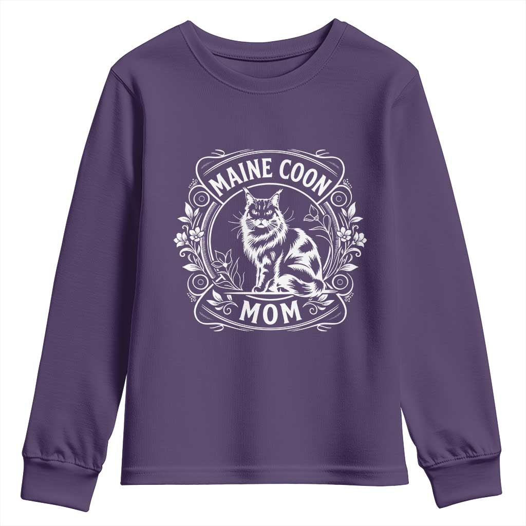 Vintage Floral Maine Coon Youth Sweatshirt Mothers Day Cat Mom Gift