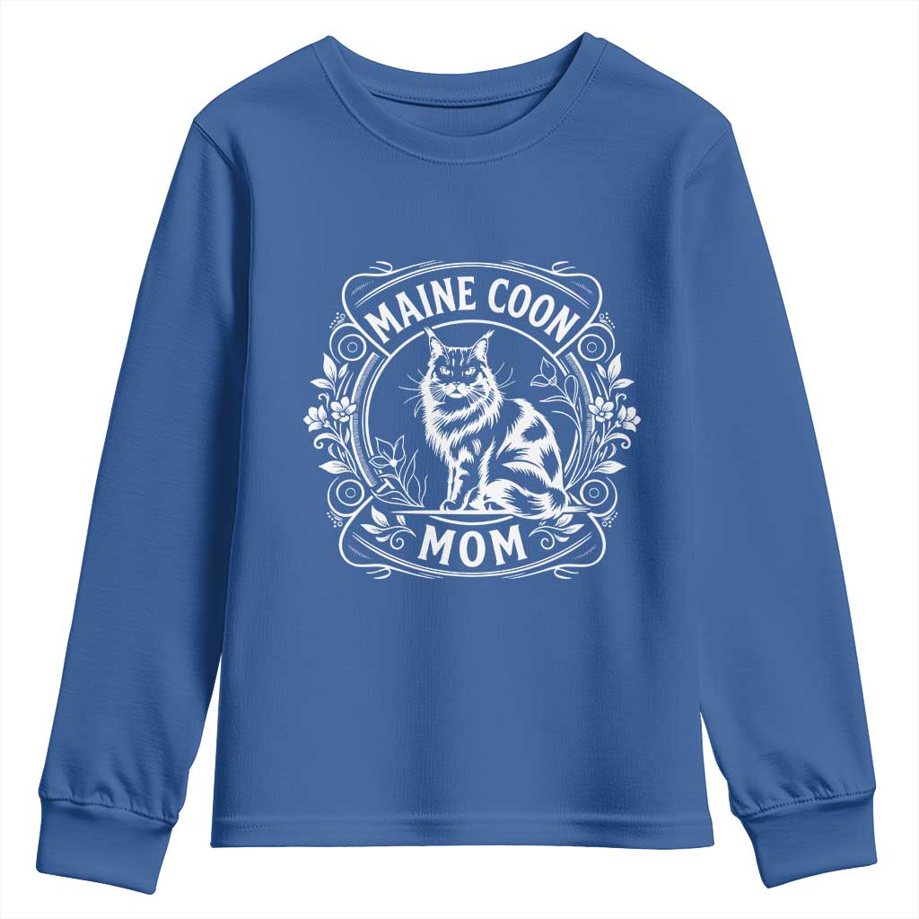 Vintage Floral Maine Coon Youth Sweatshirt Mothers Day Cat Mom Gift