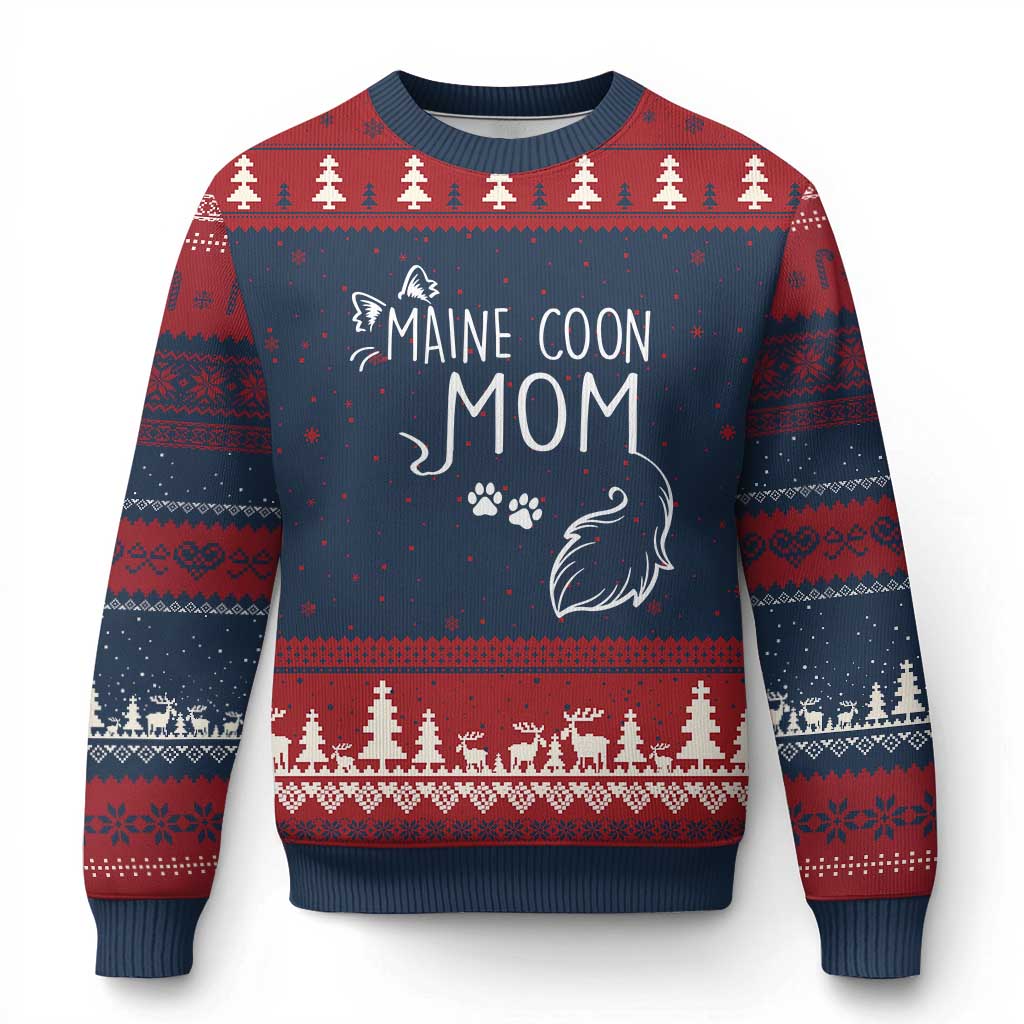 Maine Coon Mom Ugly Christmas Sweater Large Breed Cat Lover Silhouette Gift