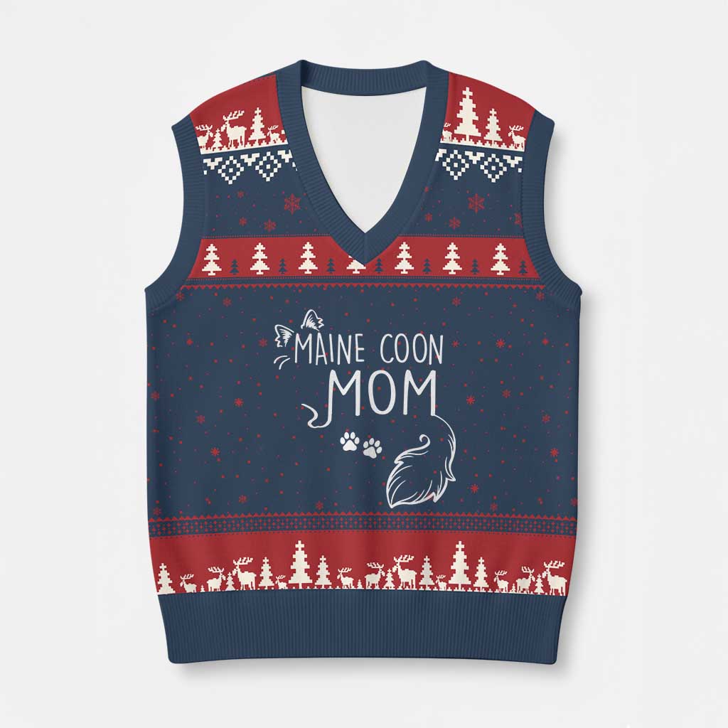 Maine Coon Mom V-Neck Knit Sweater Vest Large Breed Cat Lover Silhouette Gift