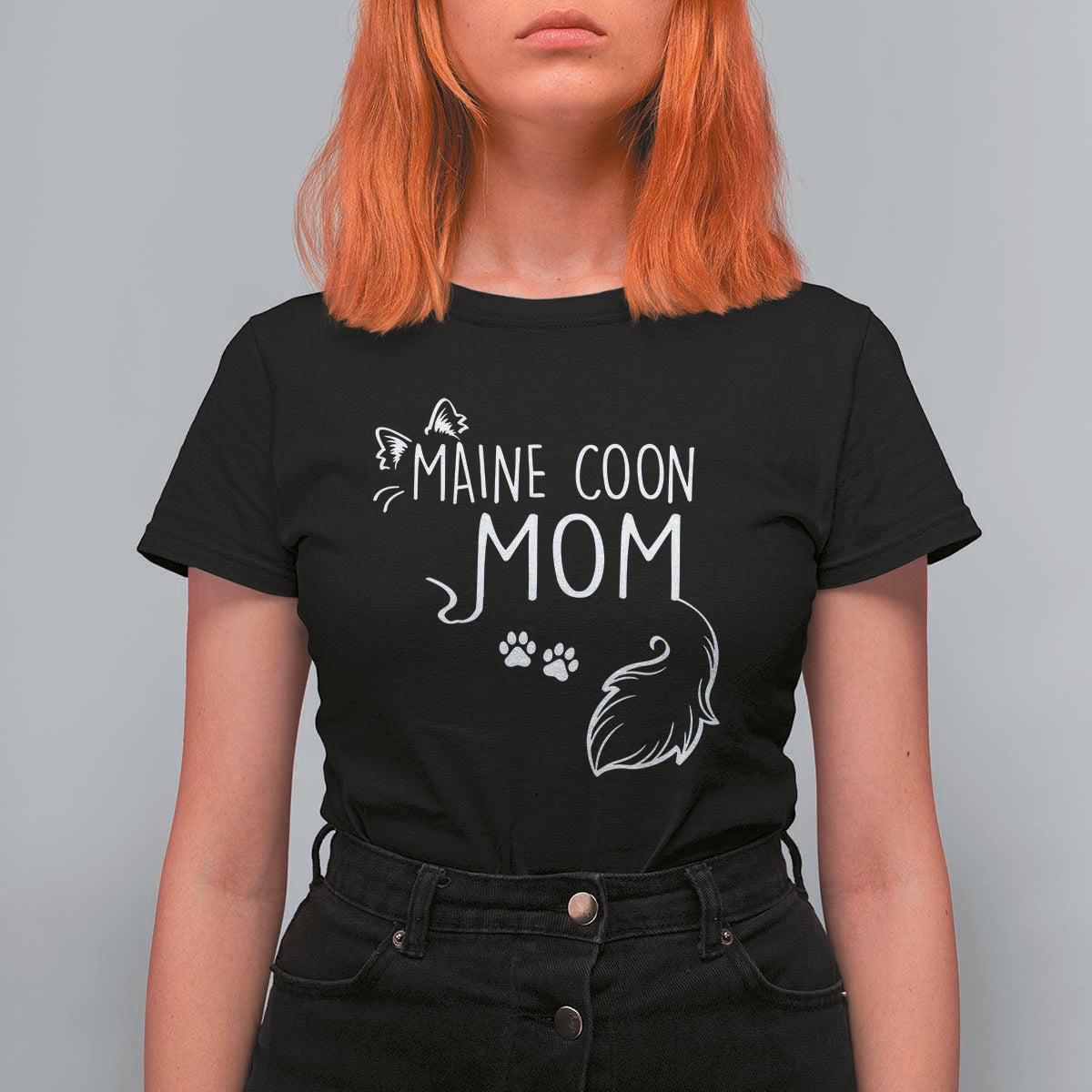 Maine Coon Mom T Shirt For Women Large Breed Cat Lover Silhouette Gift