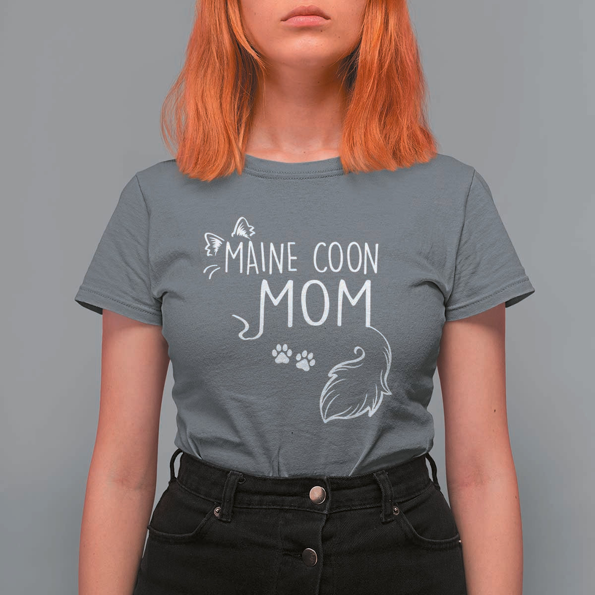 Maine Coon Mom T Shirt For Women Large Breed Cat Lover Silhouette Gift