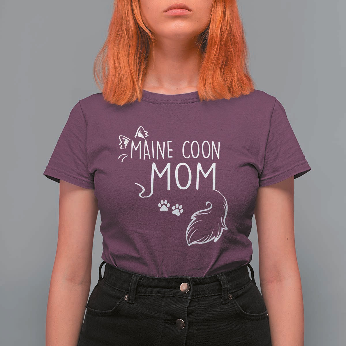 Maine Coon Mom T Shirt For Women Large Breed Cat Lover Silhouette Gift