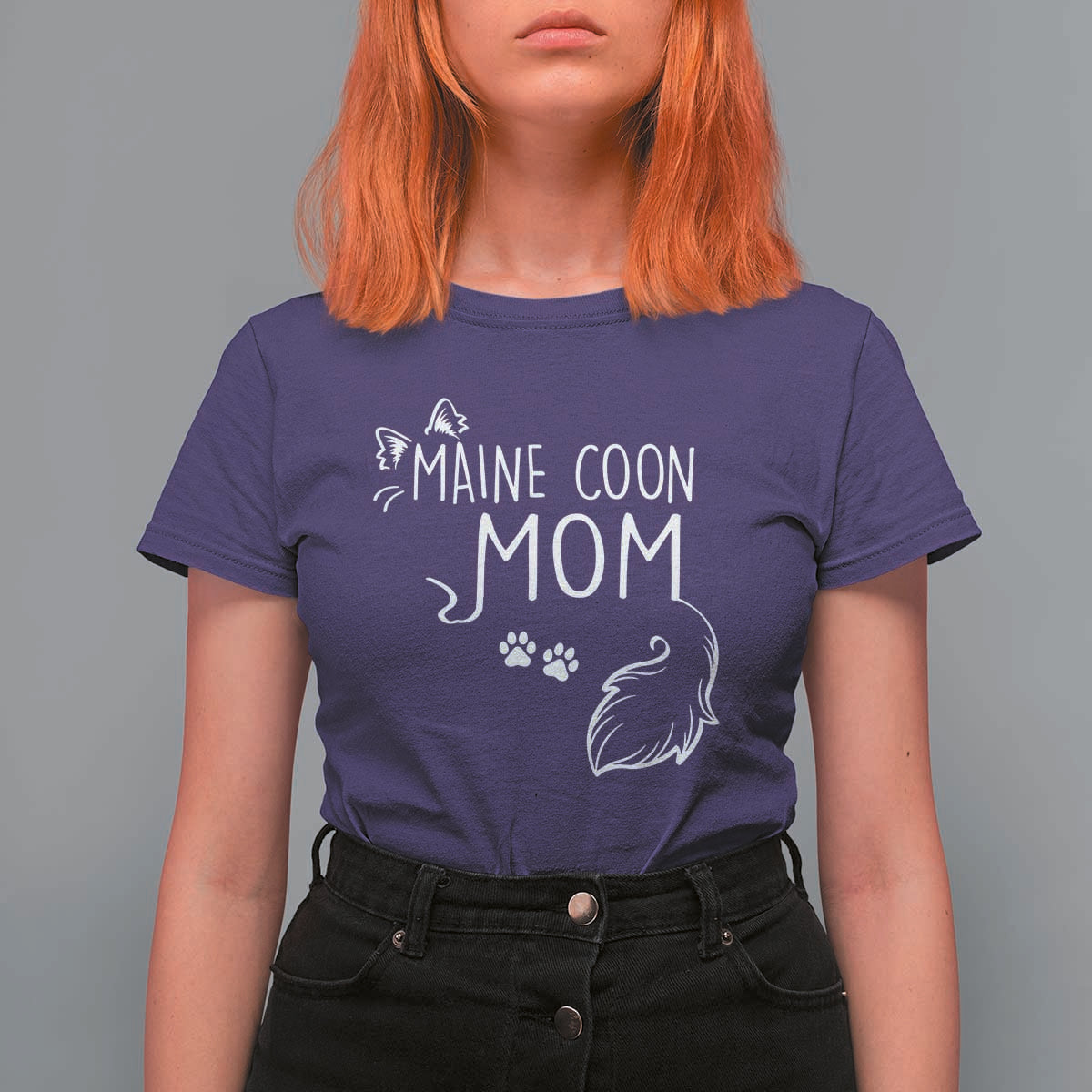 Maine Coon Mom T Shirt For Women Large Breed Cat Lover Silhouette Gift