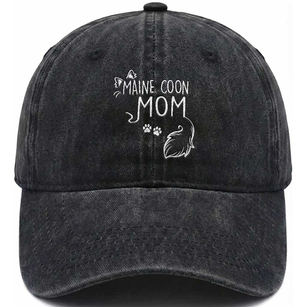 Maine Coon Mom Washed Cotton Baseball Cap Large Breed Cat Lover Silhouette Gift