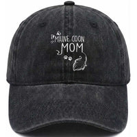 Maine Coon Mom Washed Cotton Baseball Cap Large Breed Cat Lover Silhouette Gift