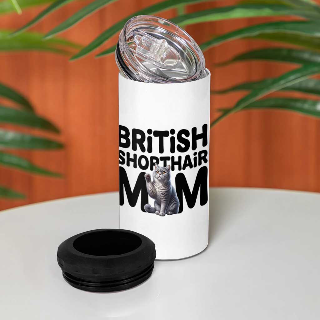 British Shorthair Mom Life 4 in 1 Can Cooler Tumbler Mothers Day Cat Mom Gift