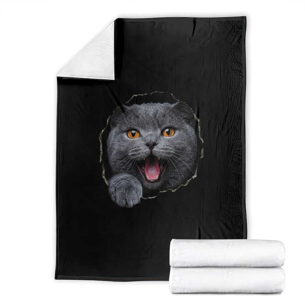 Cute British Shorthair Cat Peeking Through Cracked Wall Throw Blanket